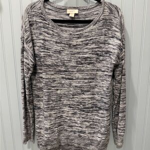 LOFT Marled Black and White Crewneck Sweater